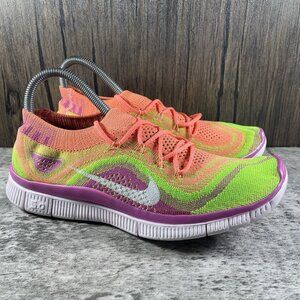 Nike Free 5.0 Flyknit Women's Running Shoes Orange Green Pink Size 9 615806-613